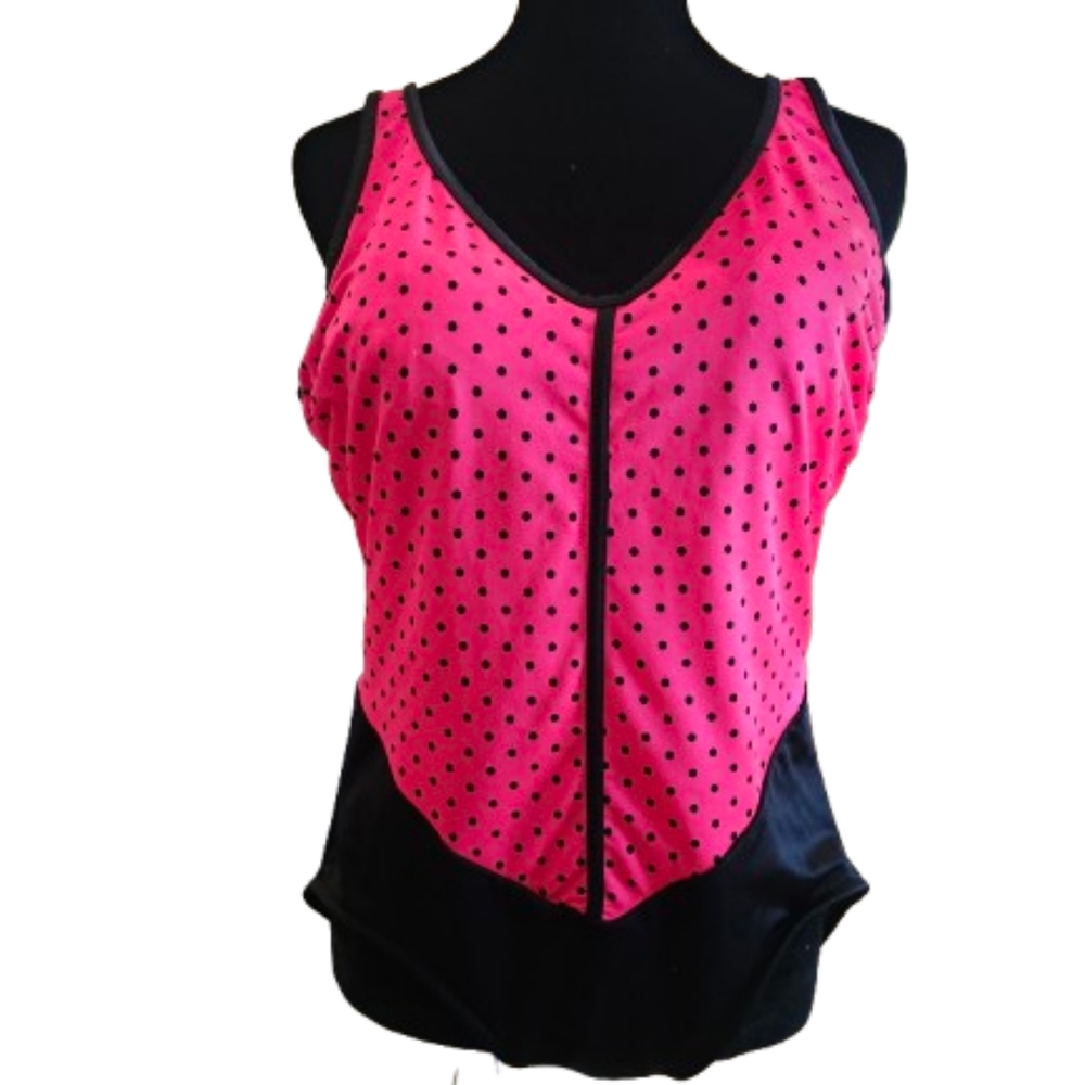 The Slim Suit Pink and Black Polka Dot Women's Swimsuit - Picture 2 of 9